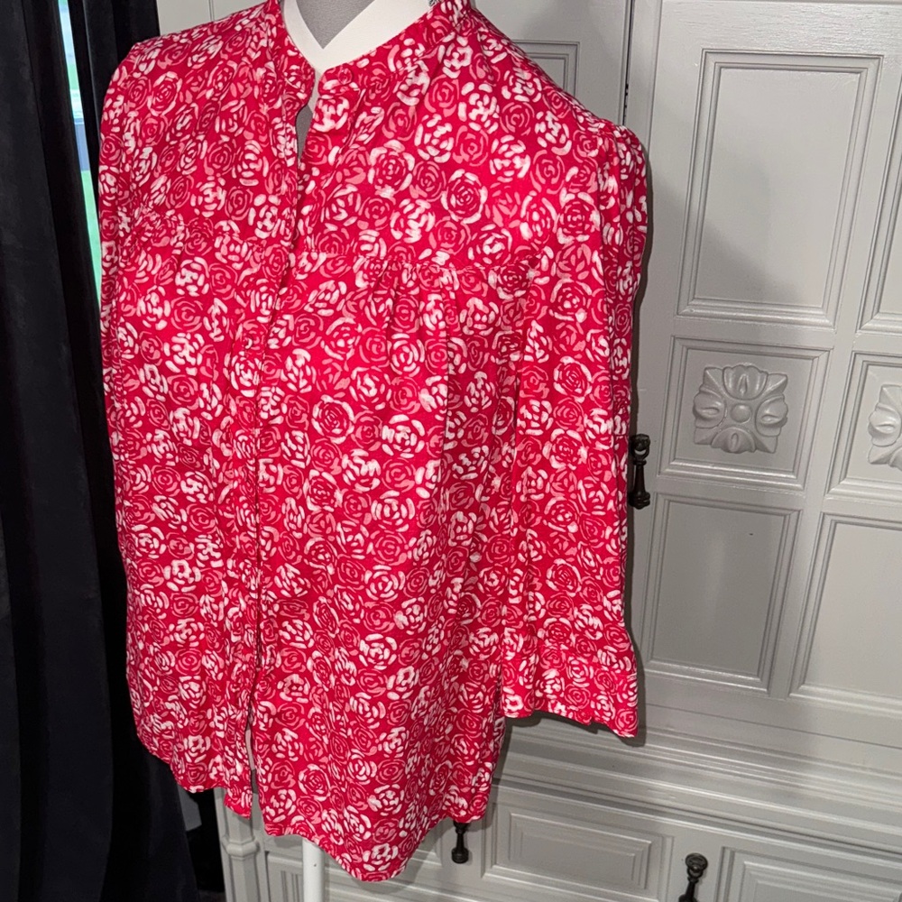 Floral Pink and White Blouse by Liz Claiborne Size Medium - Picture 4 of 12